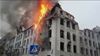 Government building in central Kharkiv burns after Russian rocket strike