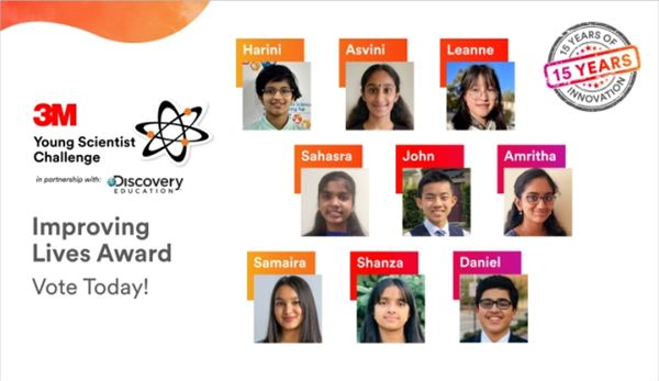 Public Voting Now Open for the 3M Young Scientist Challenge Improving Lives Award